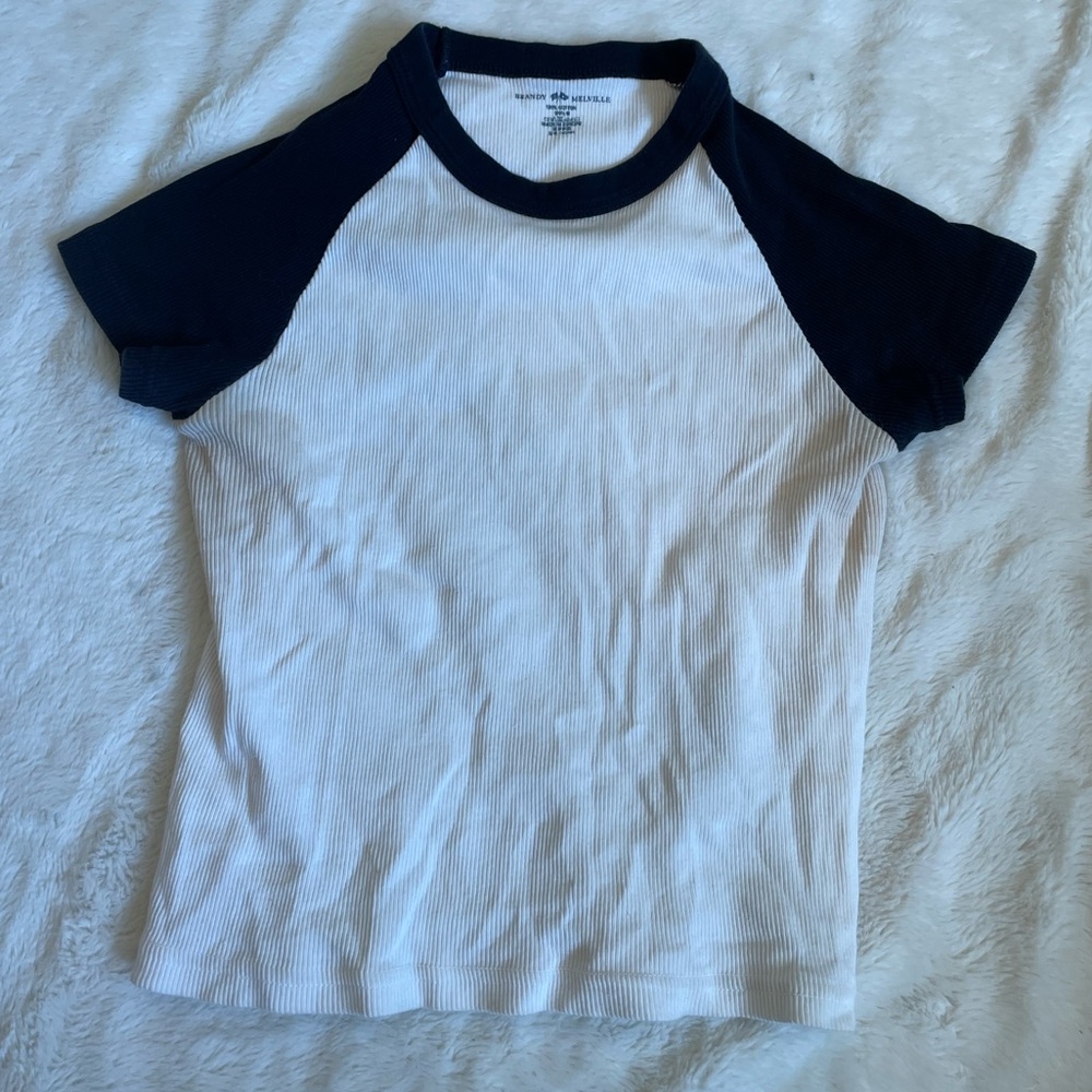 Brandy Melville women’s white and blue tee shirt